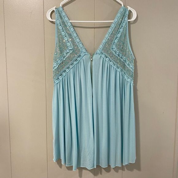 POL Blue Sequin Lace Boho Tank Top Size Small Flowy Embroidered Festival Style - Picture 2 of 9